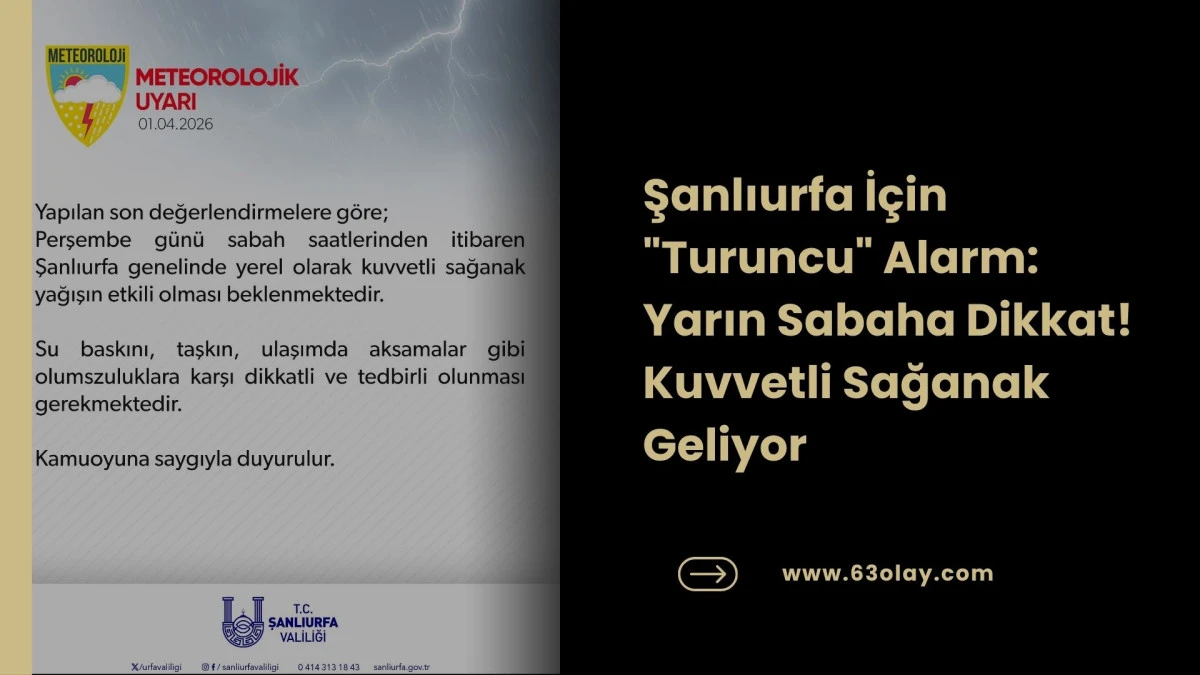 Dikkat! Şanlıurfa&rsquo;da Yarın Sabah Kuvvetli Yağış Bekleniyor